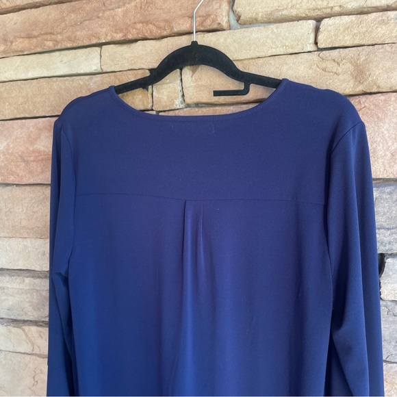 Marled RC navy blue lace up stretch long sleeve top bell sleeve Large - Picture 9 of 11